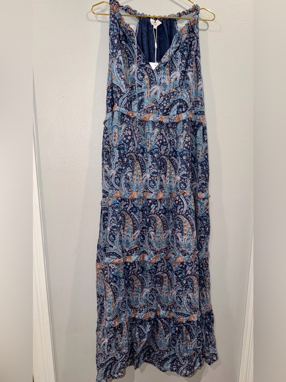 Caroline Constas Navy & Teal Paisley Maxi Dress Size Large BNWT